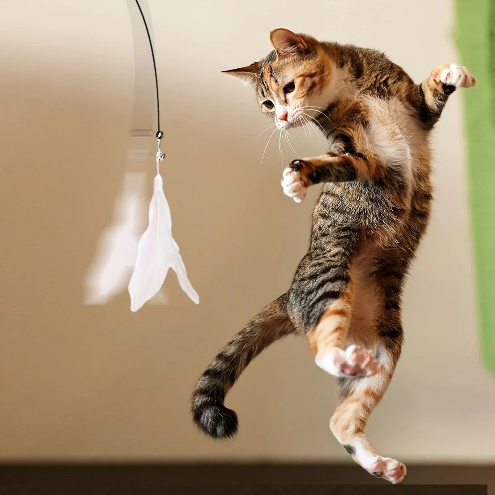 Cat Teaser Toy – Interactive Feather Wand with Bell & Suction Cup