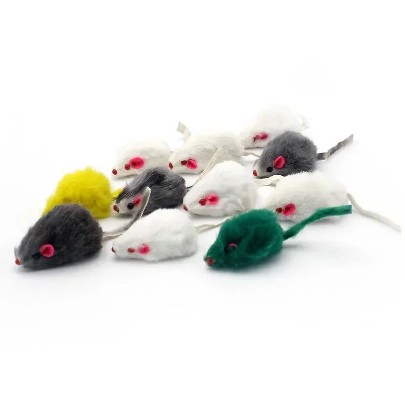 Feather Cat Mouse Toy – Rabbit Fur Rainbow Ball Kitten Toy