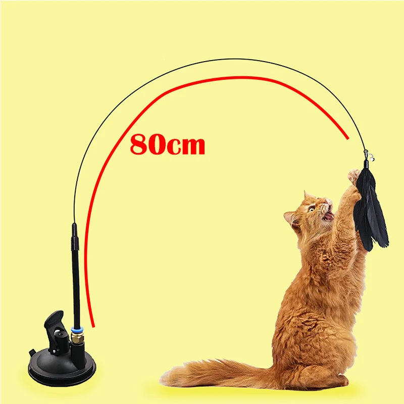 Interactive Cat Toy – Feather Teaser Wand with Suction Cup