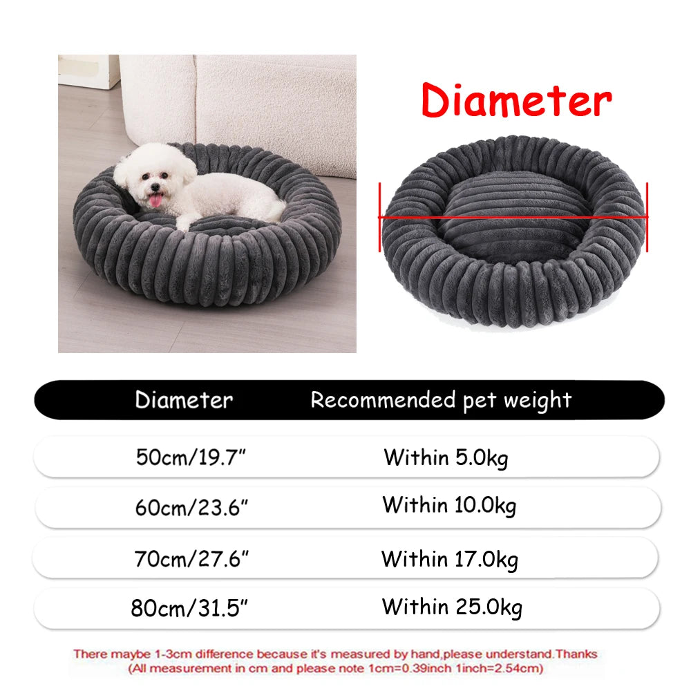 Plush Dog Bed Round Soft Calming Bed for Small Large Dogs & Cats