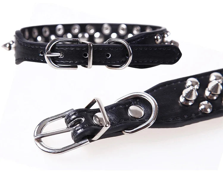 Leather Dog Collar Adjustable PU Neck Strap with Buckle