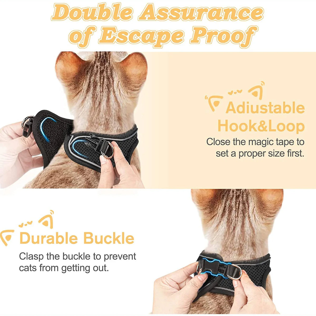 Cat Harness and Leash – Adjustable Reflective Soft Mesh Vest