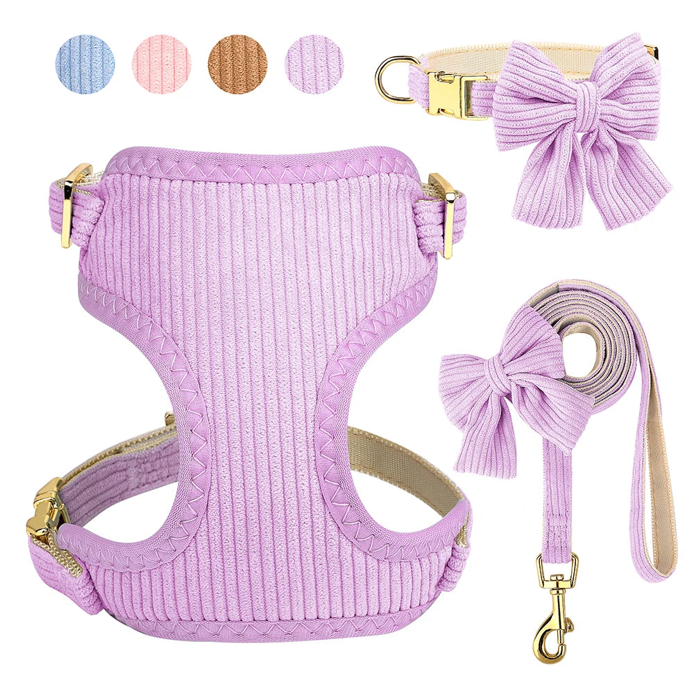 Dog Harness Leash Set, Soft Adjustable Harness & Collar for Small Dogs