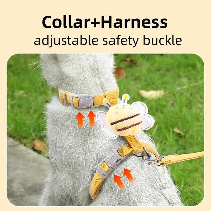 Cat Harness and Leash Set Adjustable Bee Design for Walking