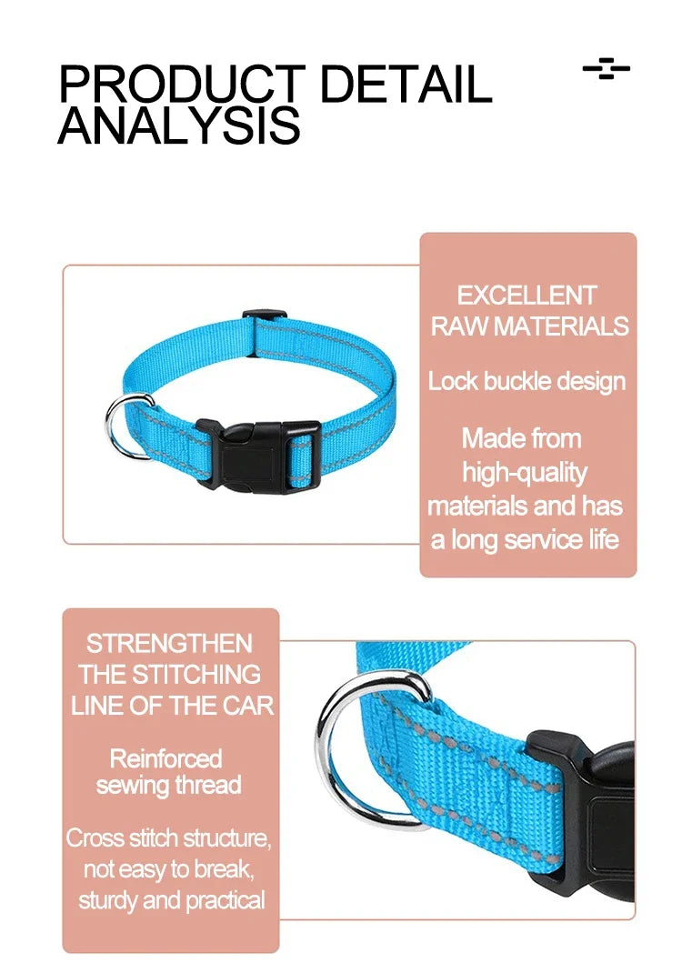 Reflective Dog Collar, Adjustable Nylon Safety Collar for Small Dogs