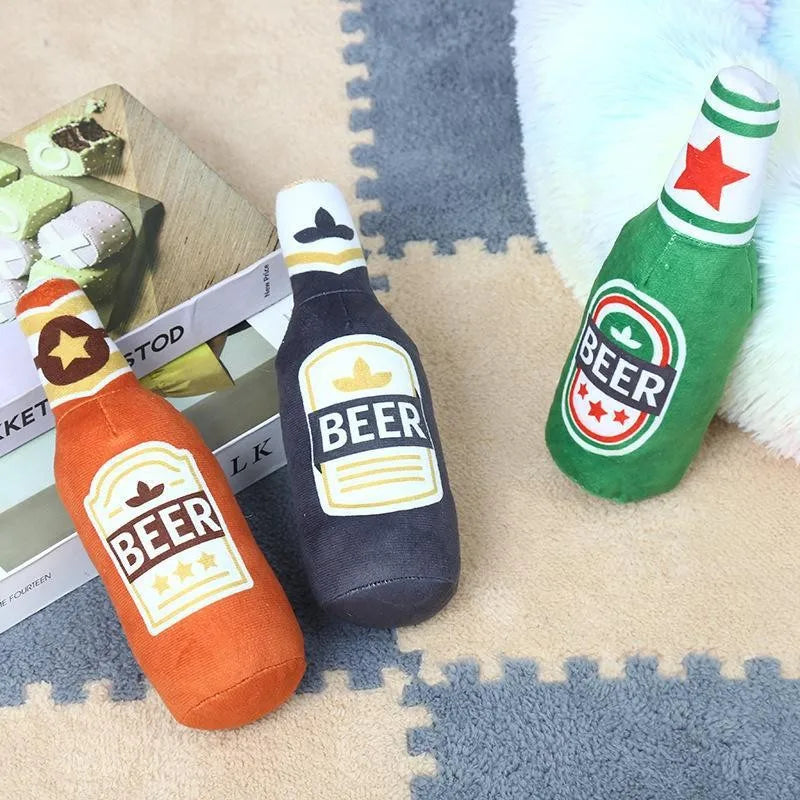 Plush Squeaky Dog Toy – Bottle-Shaped Interactive Chew Toy