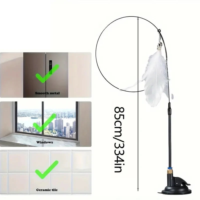 Interactive Cat Toy with Bell, Feather Wand & Suction Cup