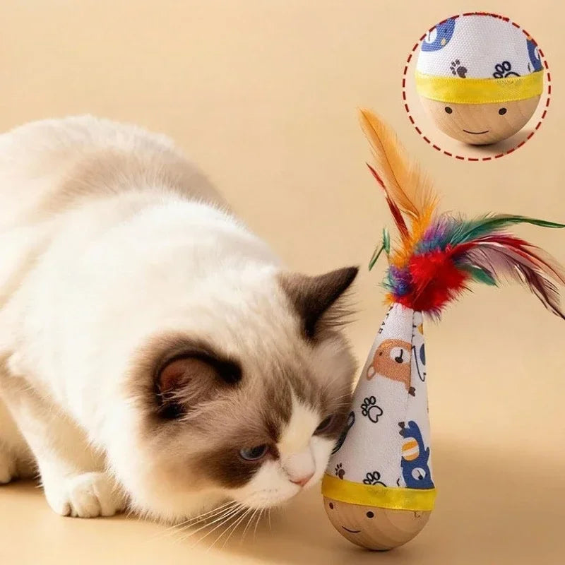 Cat Wobbler Toy – Interactive Wooden Tumbler