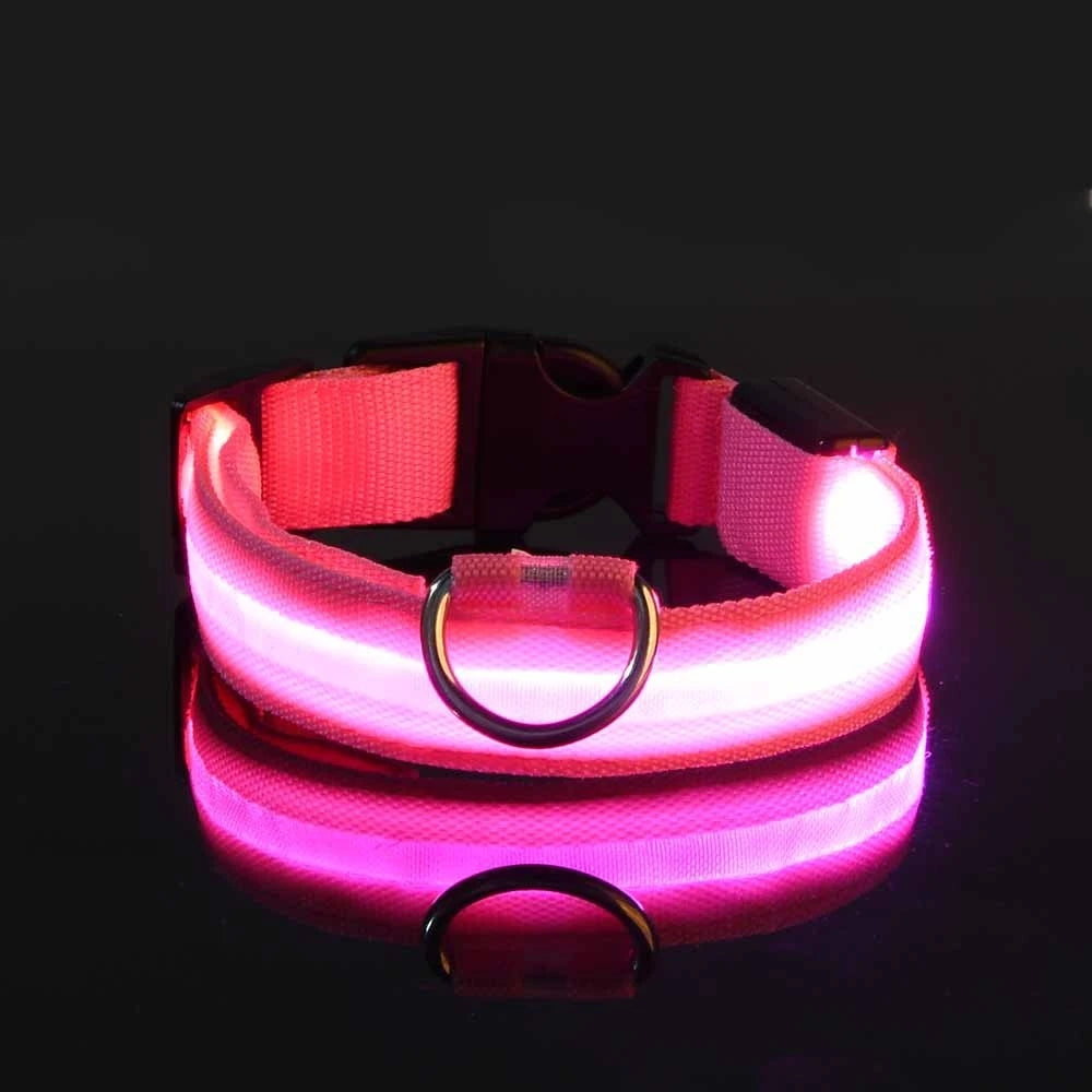 LED Dog Leash Nylon Light Up Glow Night Safety Collar