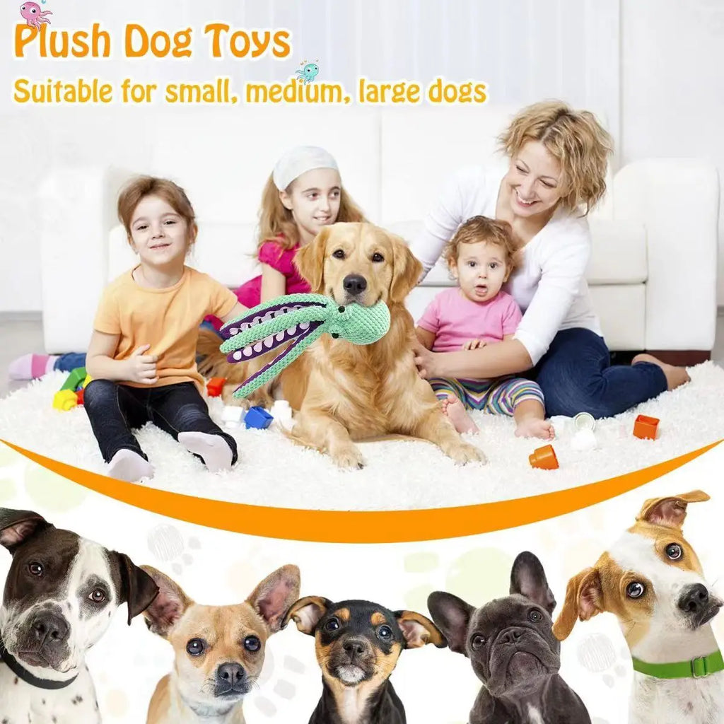 Plush Dog Toy – Octopus Squeaky Interactive Companion