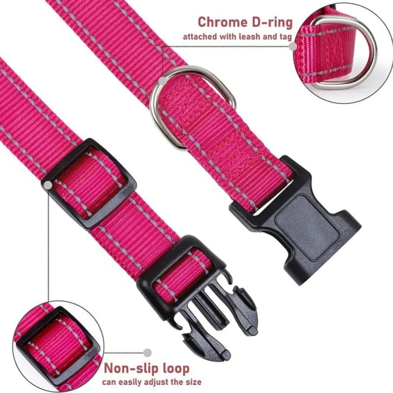 Reflective Dog Collar, Adjustable Nylon Safety Collar for Small & Medium Dogs