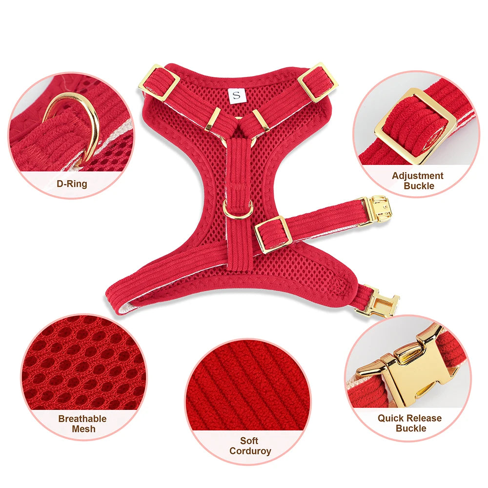 Dog Harness Leash Set, Soft Adjustable Harness & Collar for Small Dogs