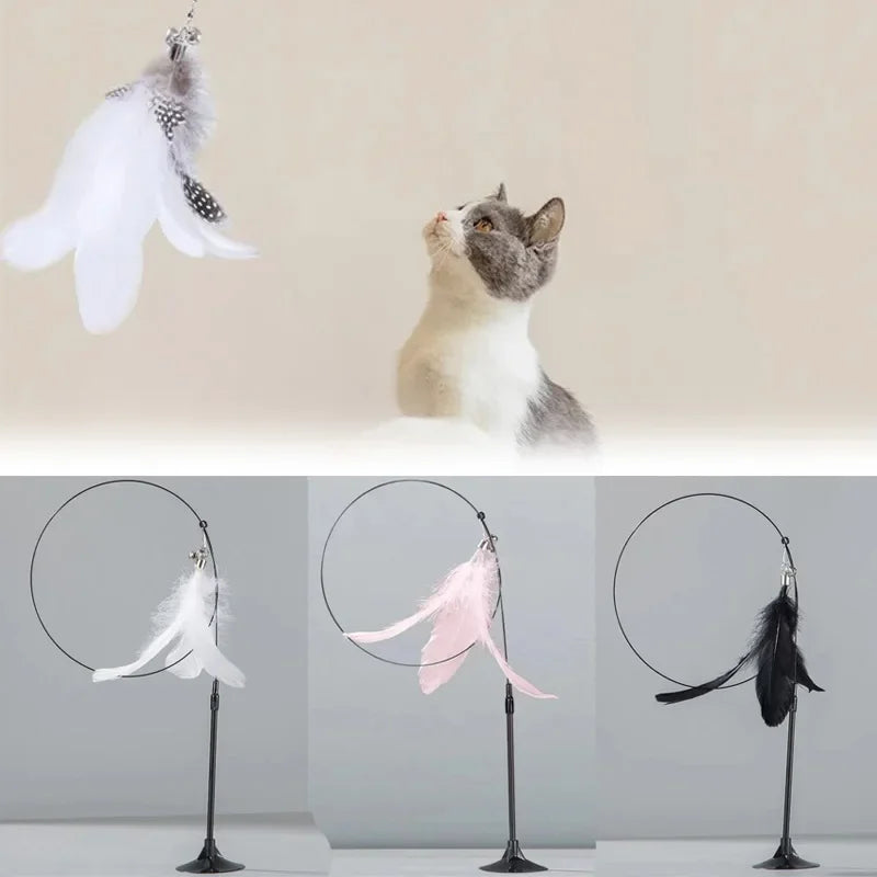 Cat Teaser Toy – Suction Cup Feather Wand with Bell
