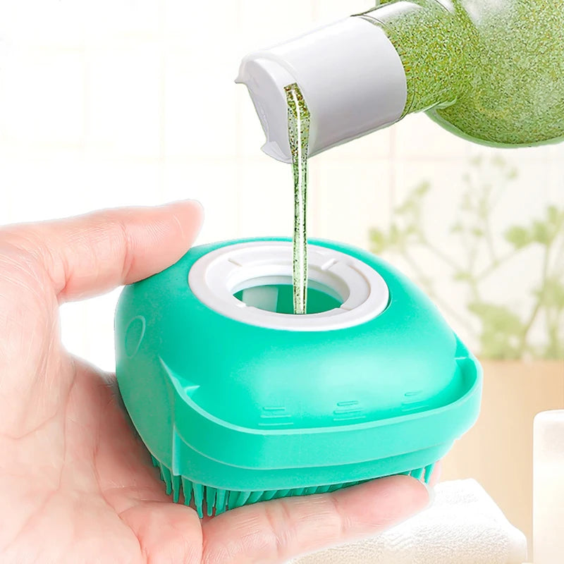 Dog Bathing Brush – Silicone Shampoo Dispenser & Massage Tool