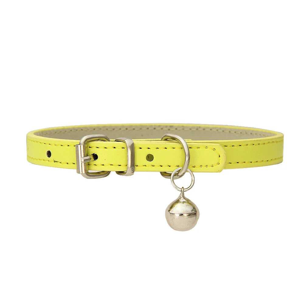 PU Leather Cat Collar Adjustable Soft Padded Pet Collar with Bell