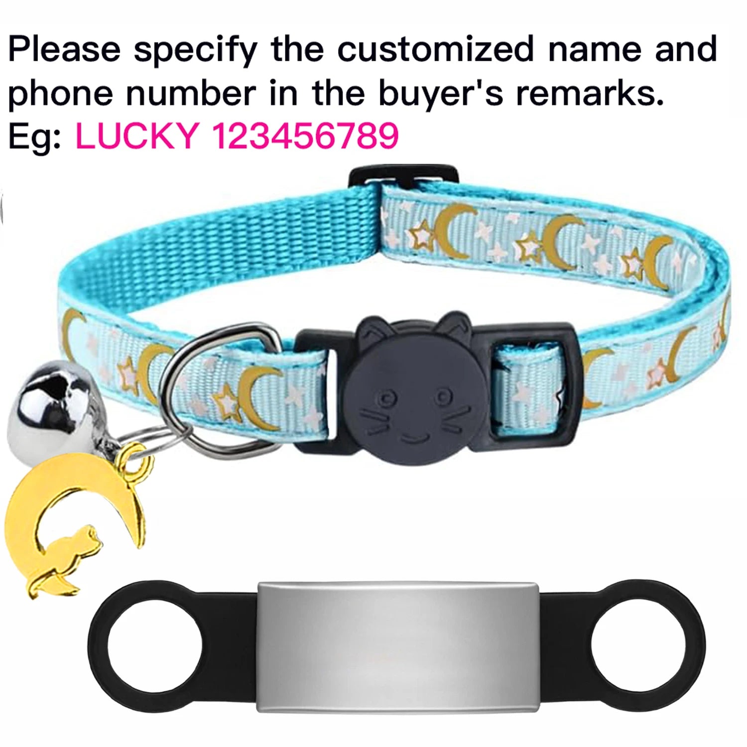 Personalized Cat Collar with Engraved ID Tag, Bell & Glow Design