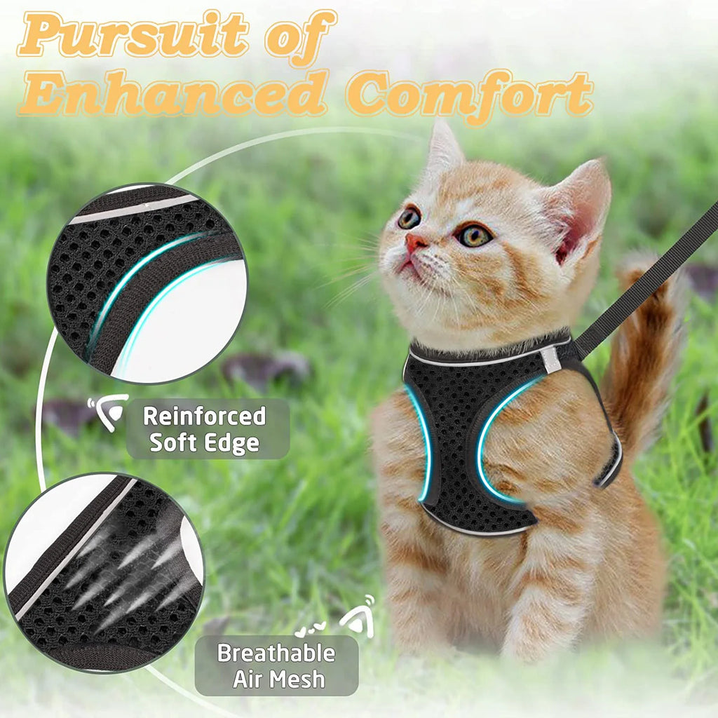 Cat Harness and Leash – Adjustable Reflective Soft Mesh Vest