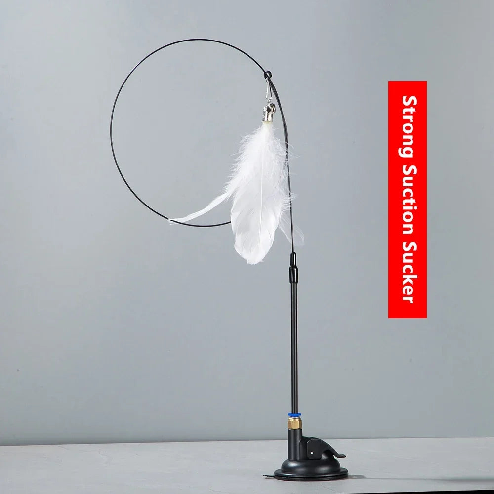 Cat Teaser Wand – Interactive Feather Toy with Bell & Suction Cup