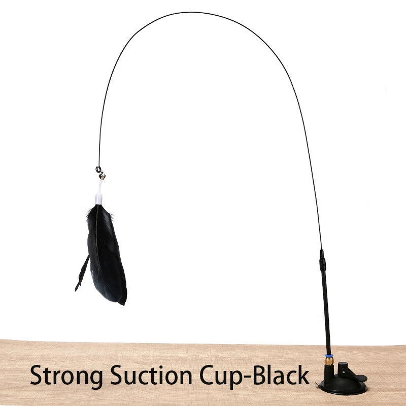 Interactive Cat Toy – Feather Teaser Wand with Suction Cup