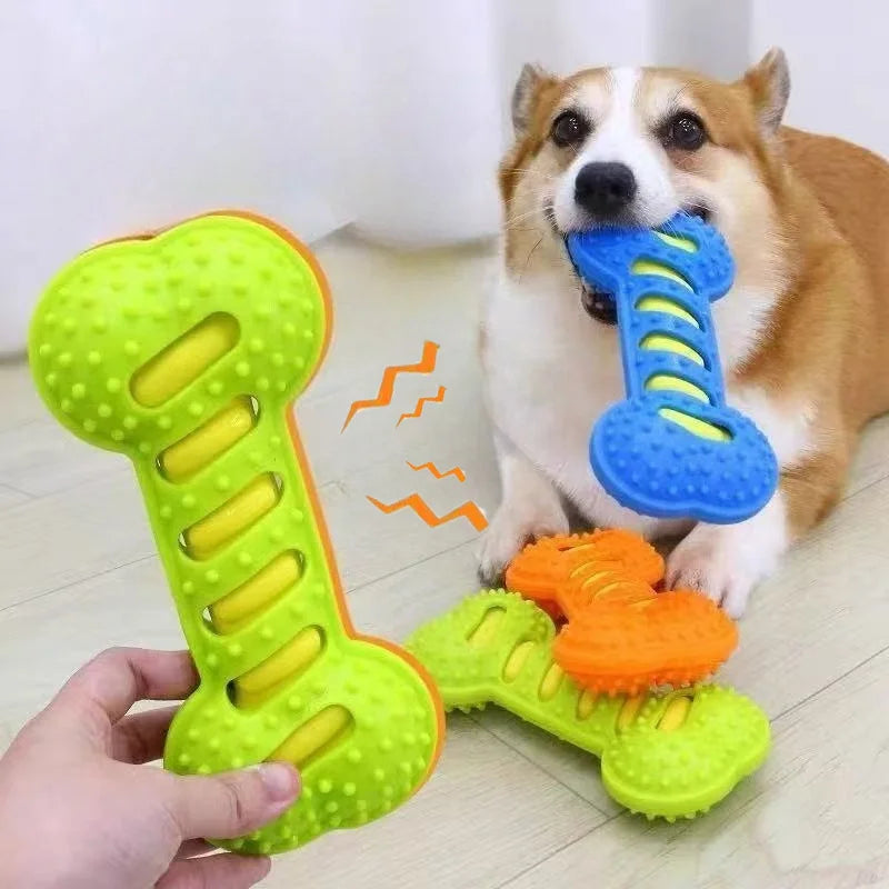 Dog Chew Toy Rubber Bone Squeaky Interactive Toy for Puppies