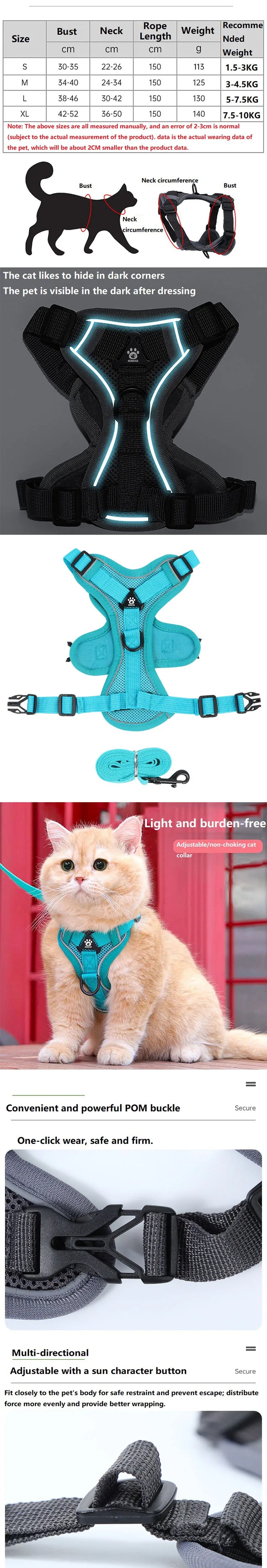 Cat Harness and Leash – Anti-Escape Reflective Kitten Harness