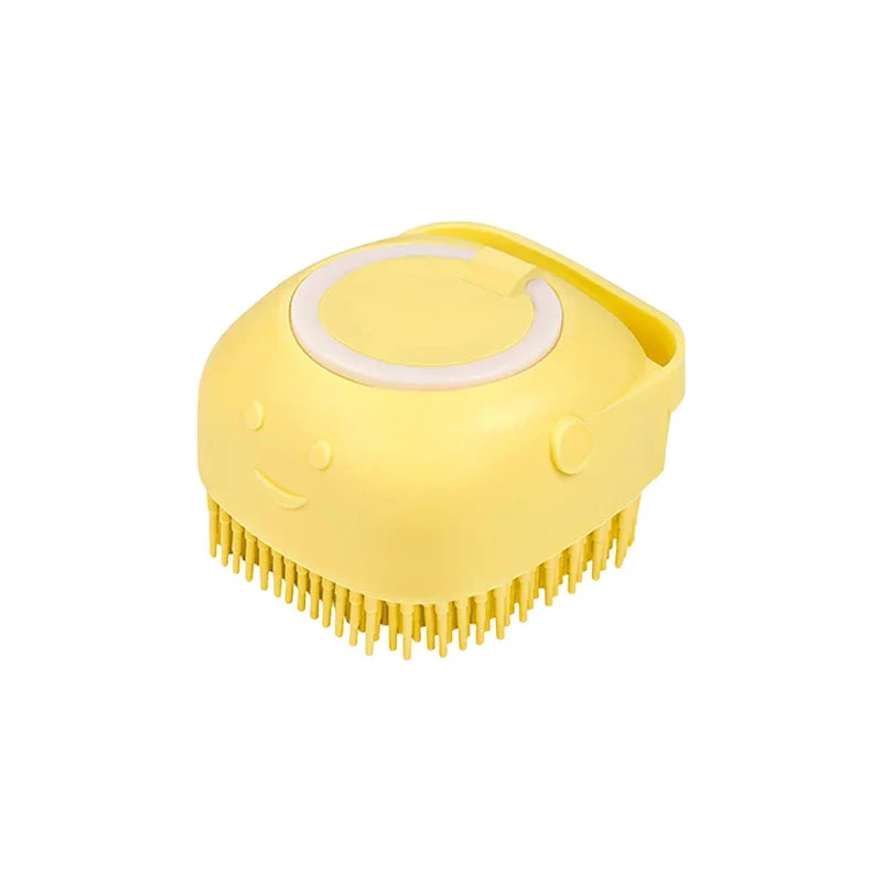 Dog Bath Brush with Shampoo Dispenser, Soft Silicone Bristles