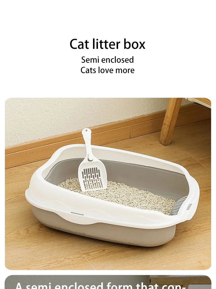 Large Cat Litter Box – Semi-Enclosed Toilet Tray with High Sides