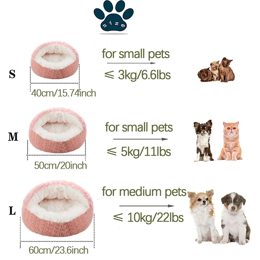 Covered Cat Bed – 2-in-1 Plush Cave Bed for Cats & Small Dogs