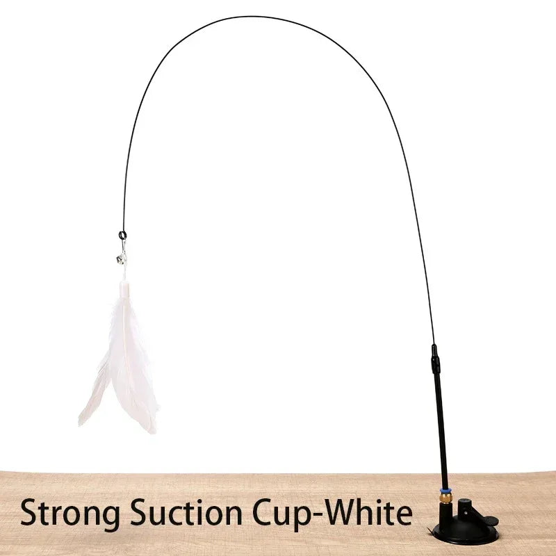 Cat Teaser Toy – Suction Cup Feather Wand with Bell