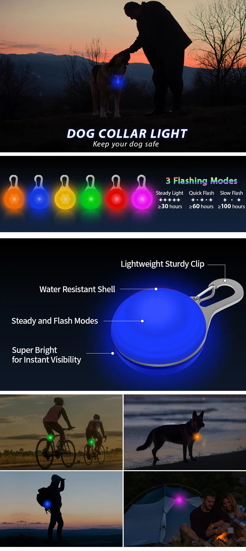 Rechargeable Dog Collar Light – LED Pet Safety Pendant