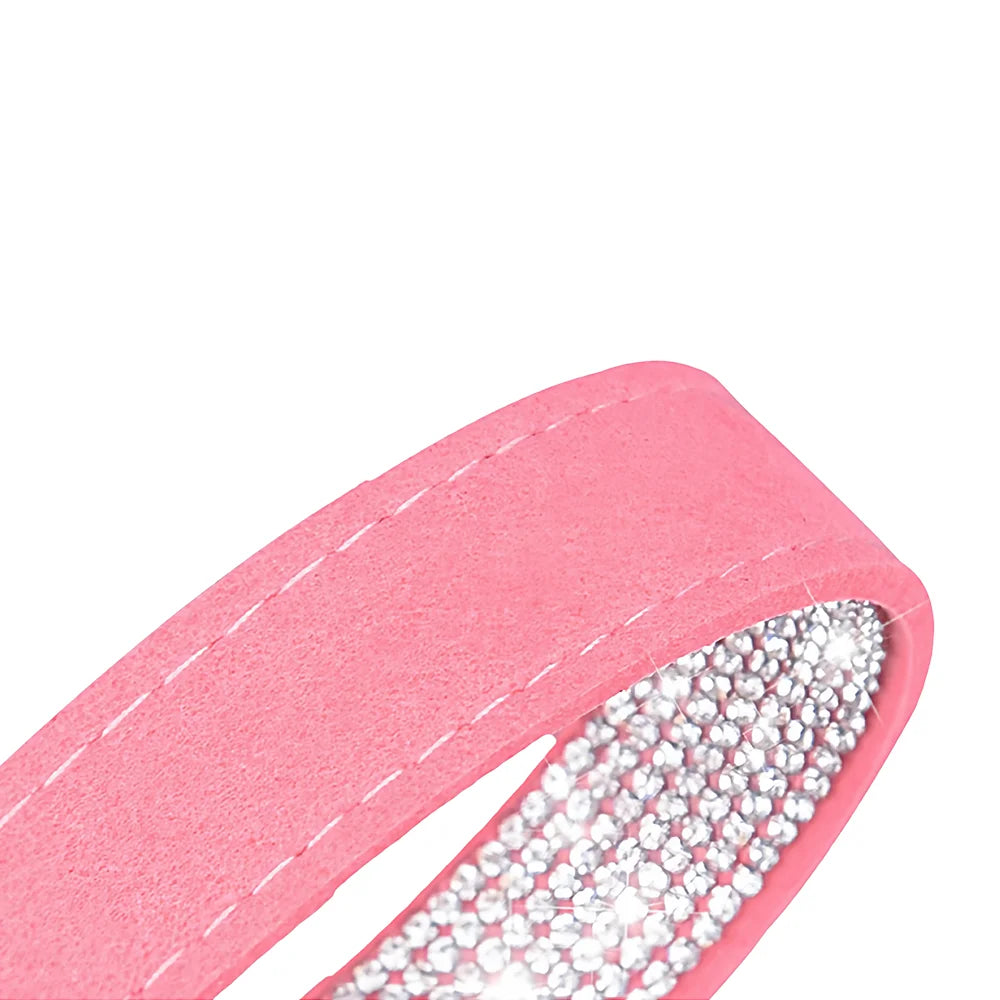 New Shiny Rhinestone Pet Collar, Soft Microfiber Adjustable Collar for Small Medium Dogs & Cats, Lightweight Walking Collar