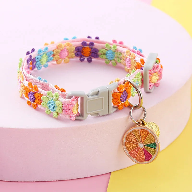 Adjustable Cat Collar with Bell – Colorful Paw Print Kitten Collar