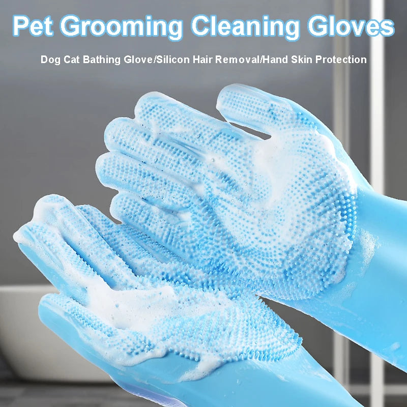 Pet Grooming Gloves, Silicone Dog & Cat Bathing Brush
