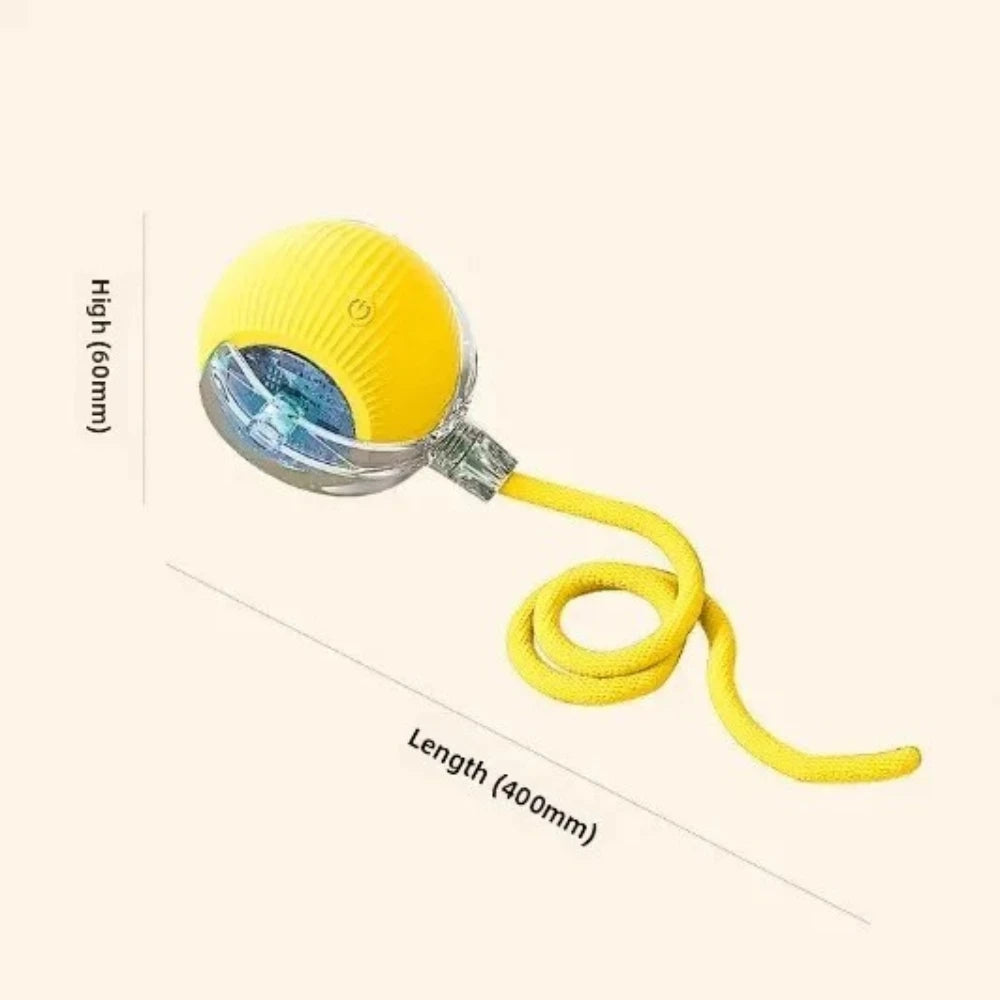 Smart Obstacle Avoidance Cat Ball Toy Adjustable Speed Electric Self Rolling Interactive Ball With Long Elastic Rope For Play