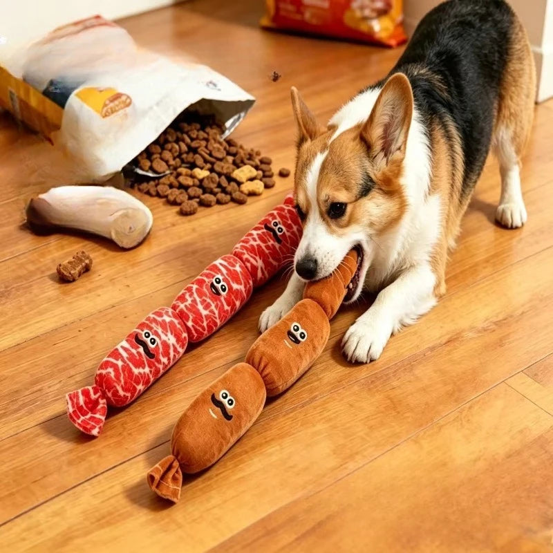 Squeaky Dog Toy – Soft Plush Sausage Chew Toy for Puppies