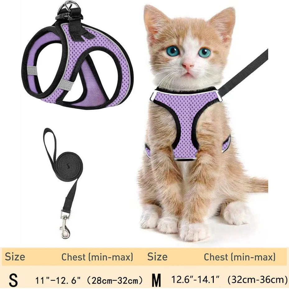 Cat Harness and Leash – Adjustable Reflective Soft Mesh Vest
