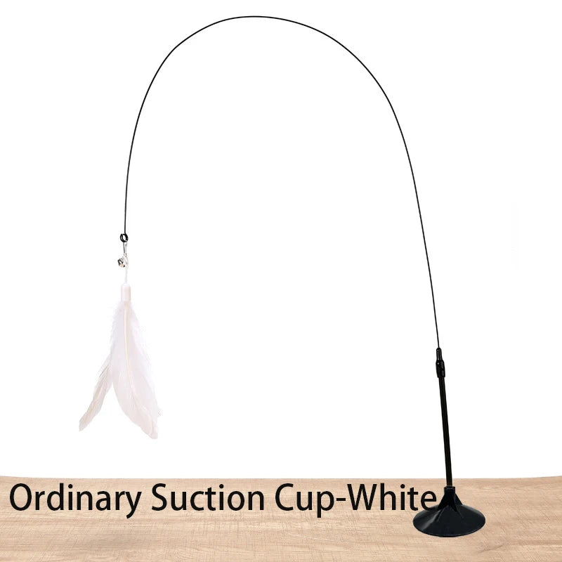 Interactive Cat Toy – Feather Teaser Wand with Suction Cup