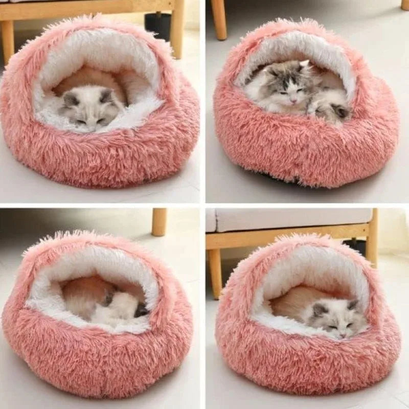 Covered Cat Bed – 2-in-1 Plush Cave Bed for Cats & Small Dogs