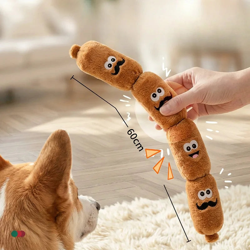 Squeaky Dog Toy – Soft Plush Sausage Chew Toy for Puppies