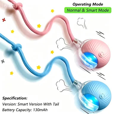 Smart Obstacle Avoidance Cat Ball Toy Adjustable Speed Electric Self Rolling Interactive Ball With Long Elastic Rope For Play