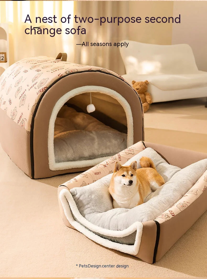 Large Dog House – Warm Washable Covered Bed for Dogs