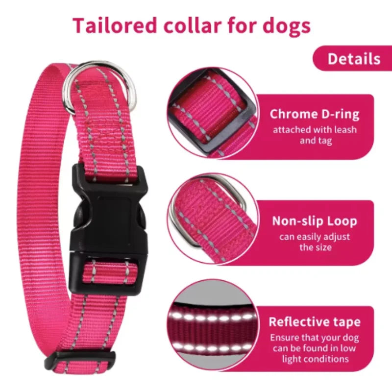 Reflective Dog Collar, Adjustable Nylon Safety Collar for Small & Medium Dogs