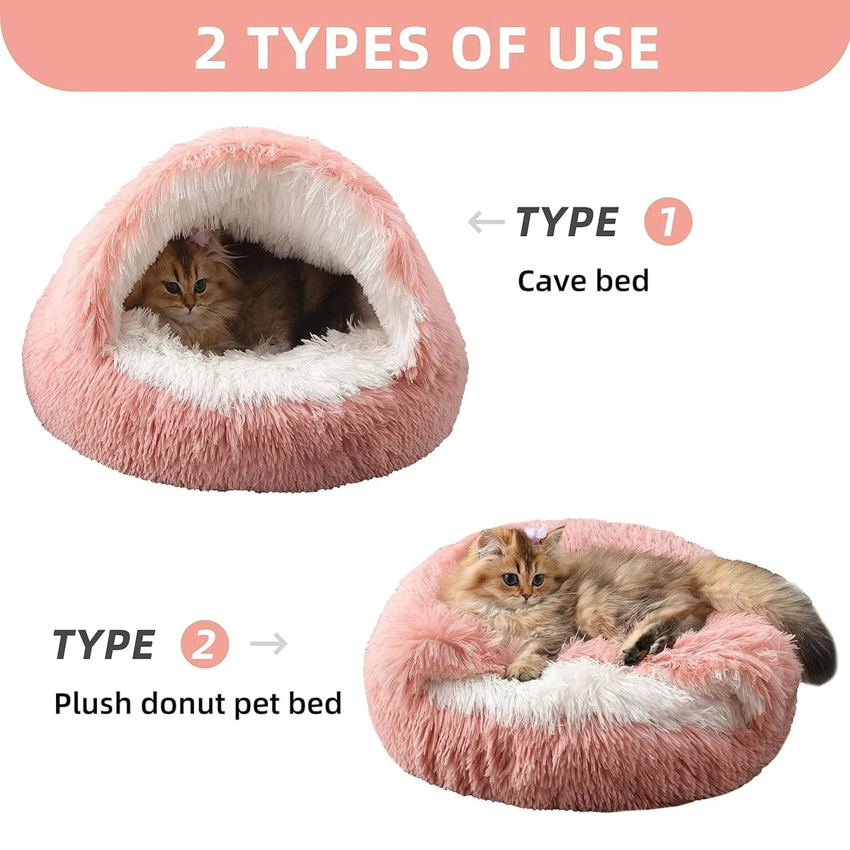 Covered Cat Bed – 2-in-1 Plush Cave Bed for Cats & Small Dogs
