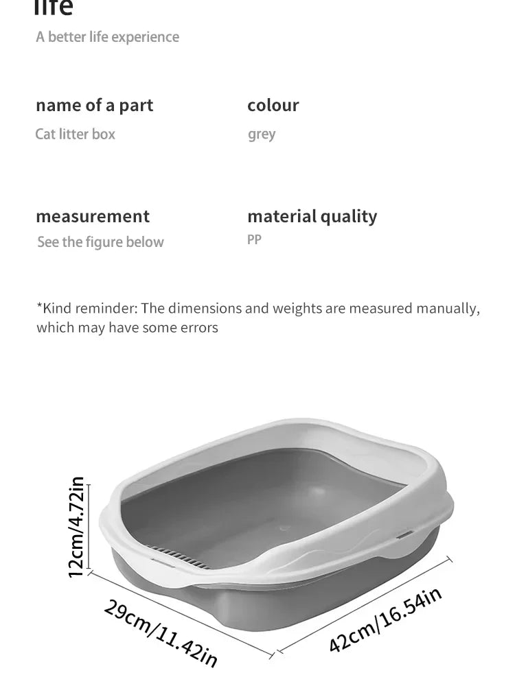 Large Cat Litter Box – Semi-Enclosed Toilet Tray with High Sides