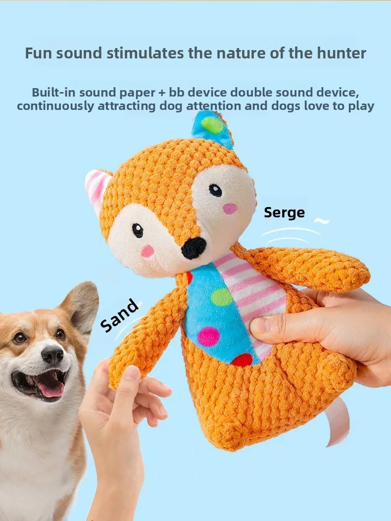 Squeaky Dog Toy – Plush Fox & Elephant