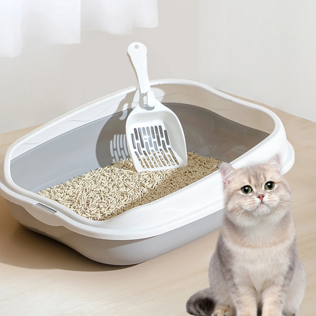 Large Cat Litter Box – Semi-Enclosed Toilet Tray with High Sides