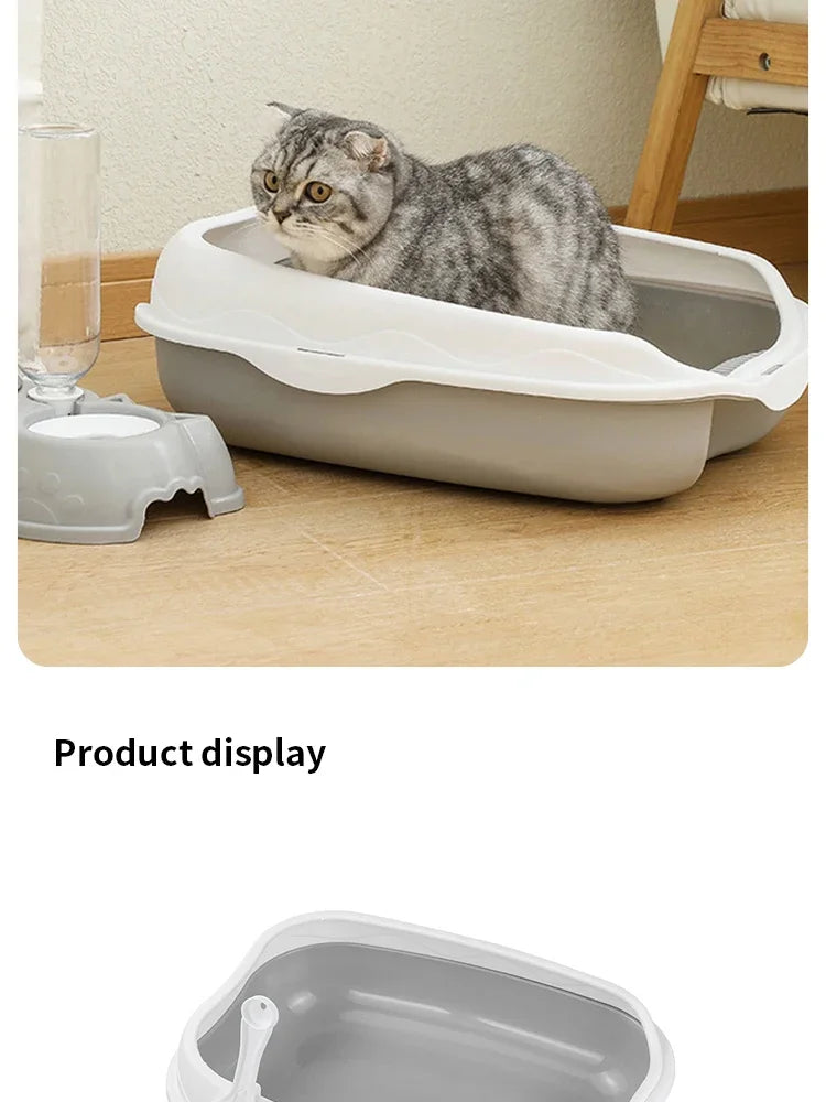 Large Cat Litter Box – Semi-Enclosed Toilet Tray with High Sides