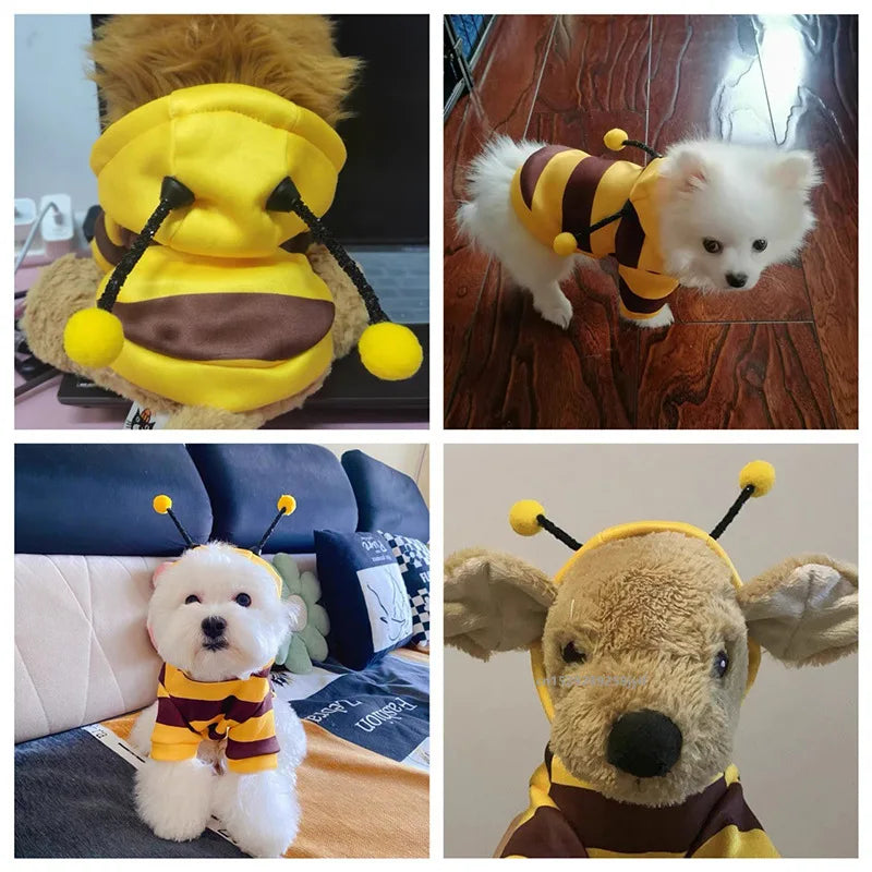 Dog Bee Costume with Hoodie, Warm Pet Outfit for Dogs & Cats