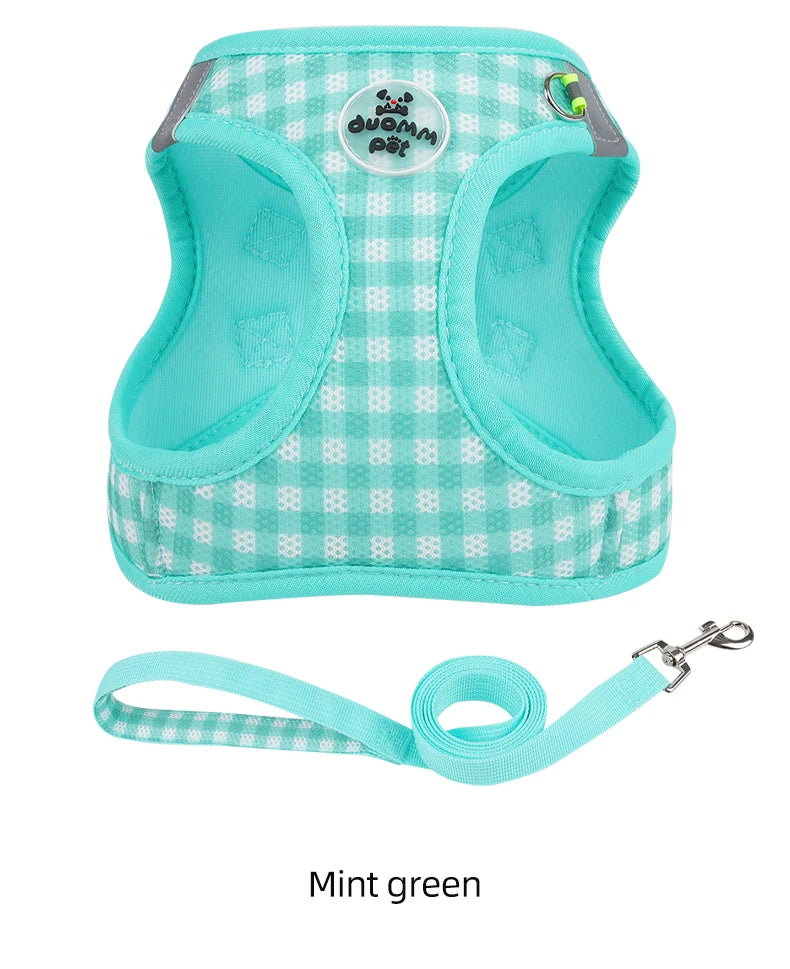 Reflective Cat Harness with Leash – Plaid Breathable Walking Kit
