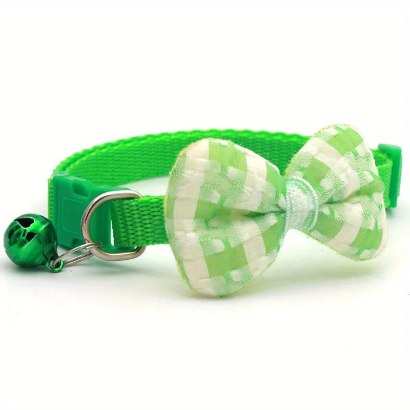 Plaid Cat Collar with Tie Bow, Adjustable Nylon Pet Accessory